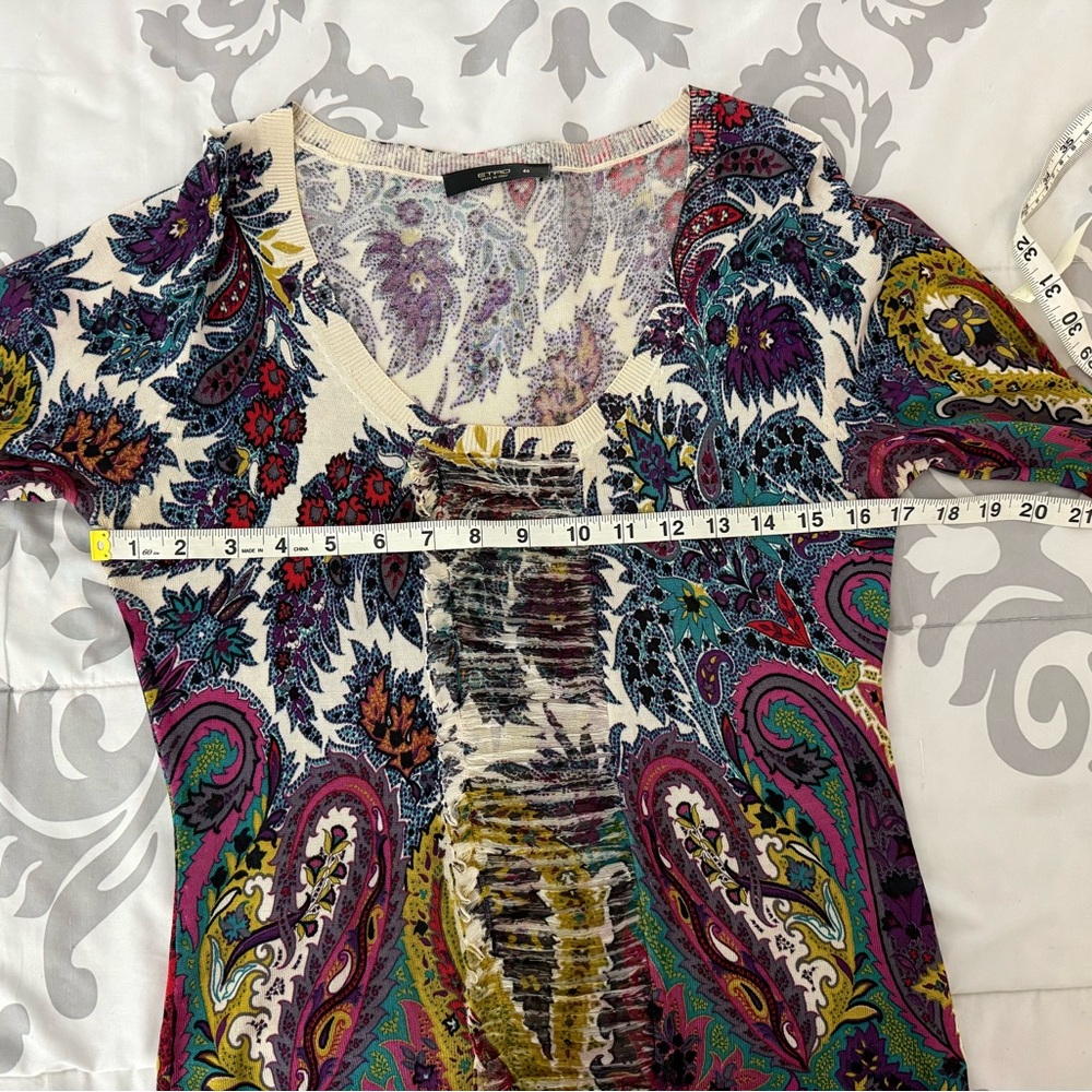 Etro Maglia Knitted 100% Silk Paisley Printed 3/4 Sleeve Blouse Made in Italy 46 - Picture 4 of 6